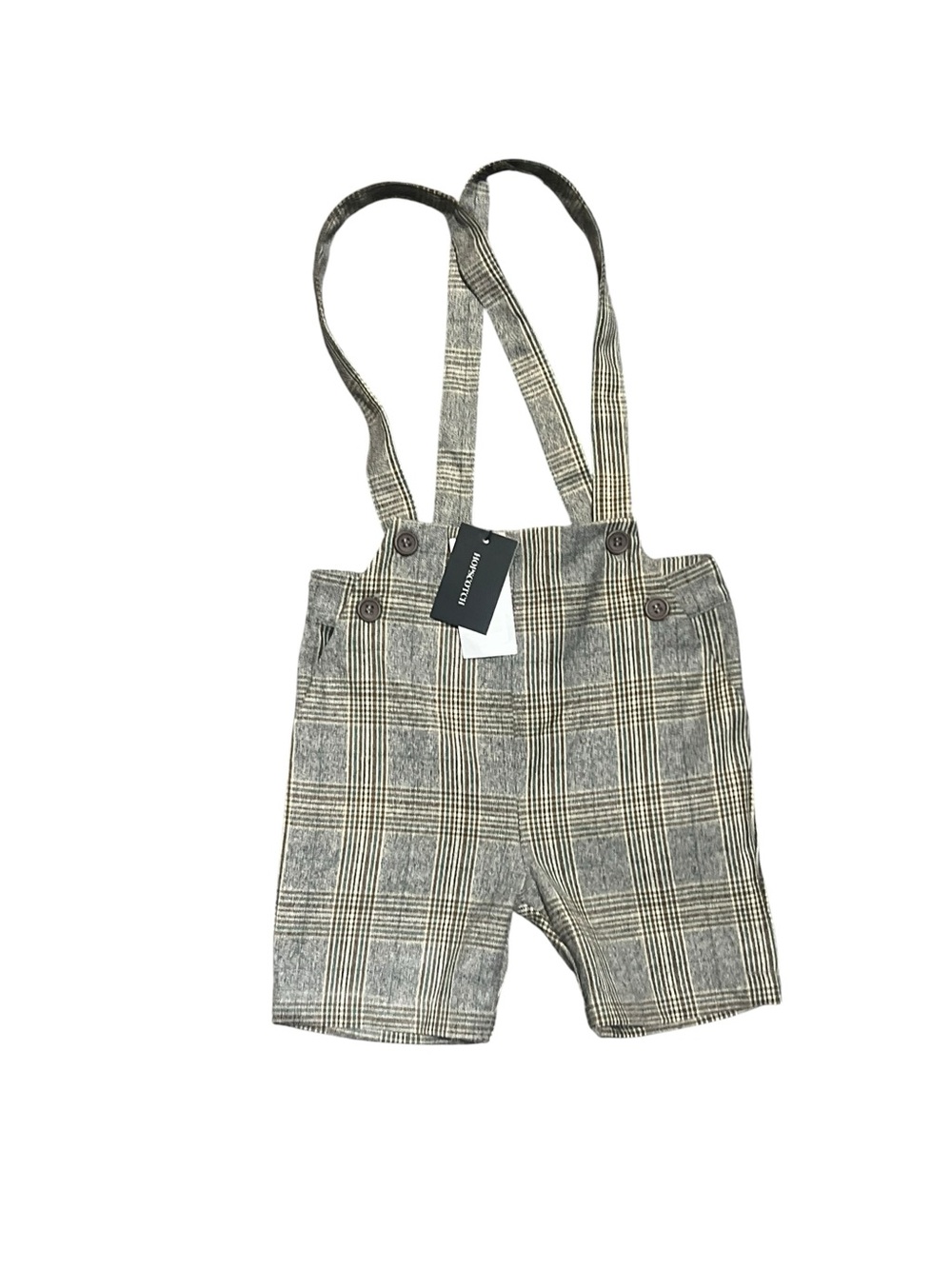 Hopscotch Plaid Suspender Shorts with Straps Gray Brown 3X NWT